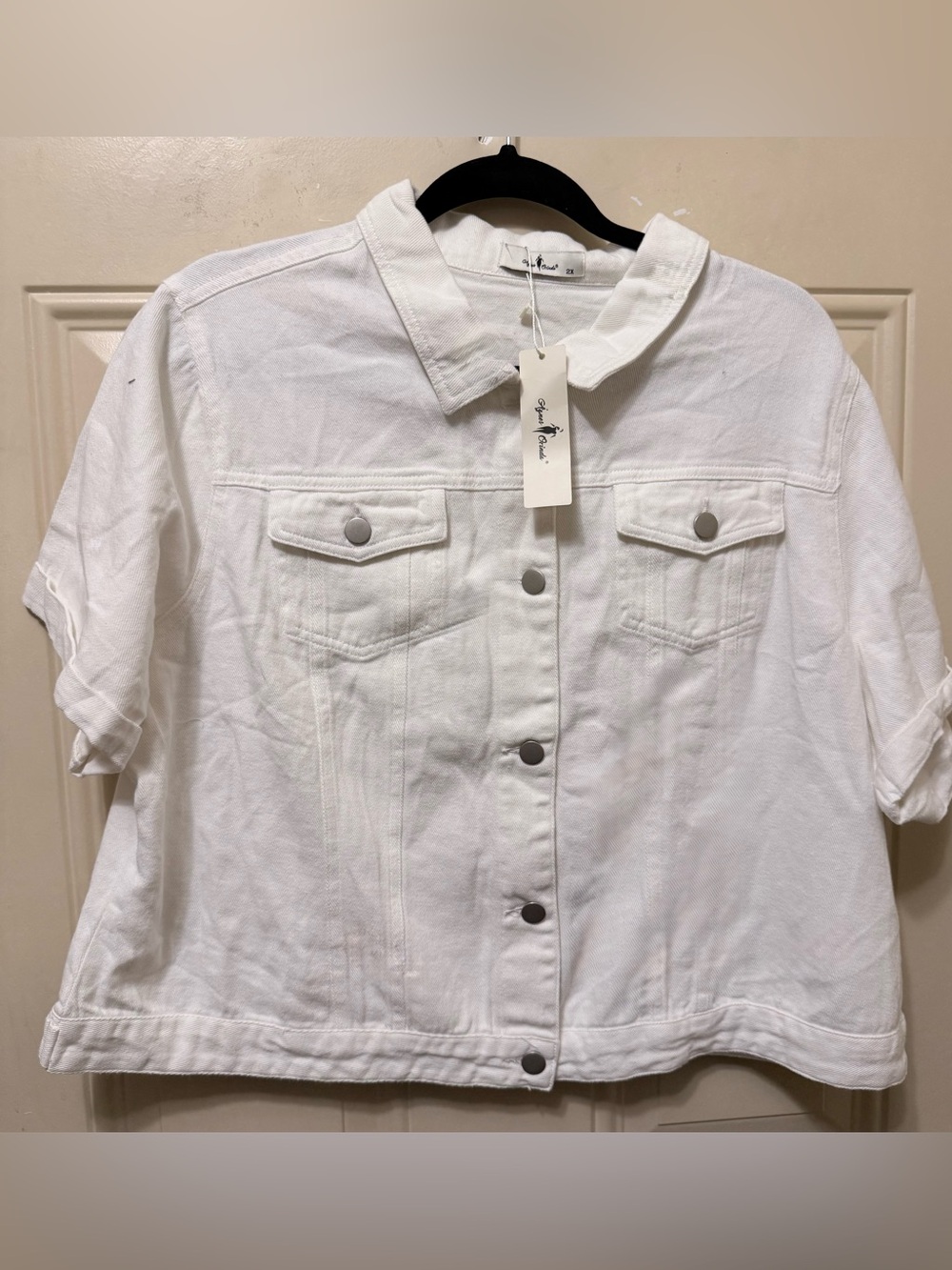 Agnes Orinda Cropped White Cotton Jean Jacket Size 2X